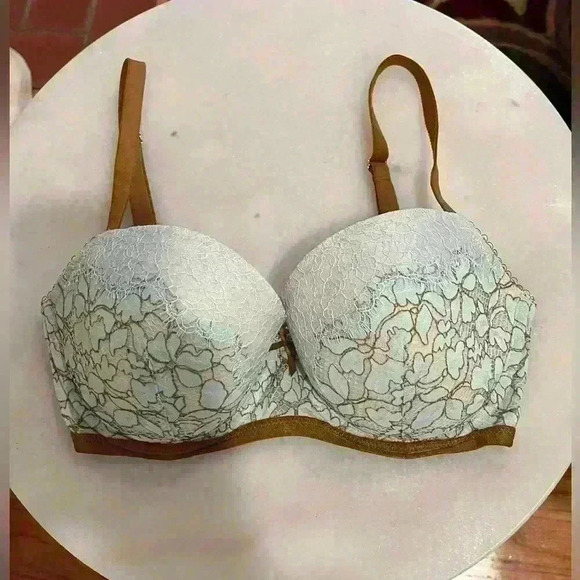 Victoria’s Secret floral dream angels lined Demi push up Blue Laced Bra sz 32DD - Picture 1 of 4